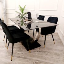 Vail Black Sintered Stone Dining Table With Chrome Pedestal Legs