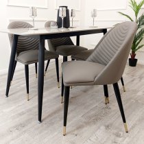 Allen Grey Faux Leather Dining Chairs With Black Legs In Pair