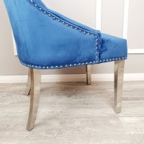 Dessel Plain Knocker Blue Velvet Dining Chairs In Pair