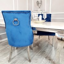 Dessel Plain Knocker Blue Velvet Dining Chairs In Pair