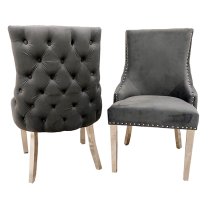 Kinston Dark Grey Velvet Dining Chairs In Pair