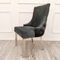 Kinston Dark Grey Velvet Dining Chairs In Pair