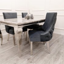 Kinston Dark Grey Velvet Dining Chairs In Pair