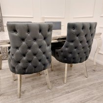 Kinston Dark Grey Velvet Dining Chairs In Pair