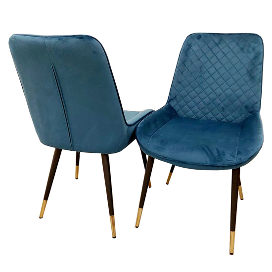 Lewiston Navy Blue Velvet Dining Chairs In Pair