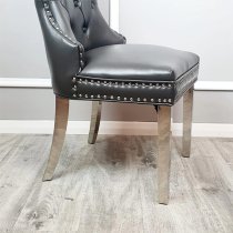 Marina Dark Grey Faux Leather Dining Chairs In Pair