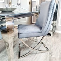 Sedro Dark Grey Velvet Dining Chairs With X Cross Legs In Pair