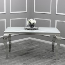 Laval White Glass Dining Table With 8 Elmira Black Chairs