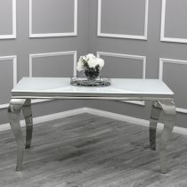 Laval White Glass Dining Table With 8 Elmira Dark Grey Chairs