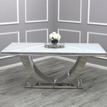 Avon White Glass Dining Table With 4 Elmira Dark Grey Chairs