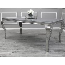 Laval Grey Glass Dining Table With 6 Dessel Pewter Chairs