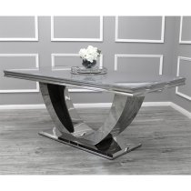 Avon Grey Glass Dining Table With 6 Dessel Pewter Chairs