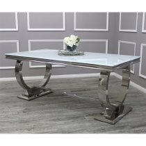 Alto White Glass Dining Table With 8 Elmira Black Chairs