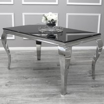 Laval Black Glass Dining Table With 8 Dessel Pewter Chairs