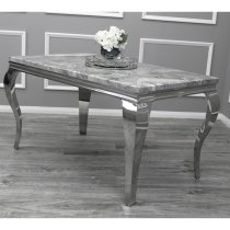 Laval Light Grey Marble Dining Table 8 Dessel Pewter Chairs