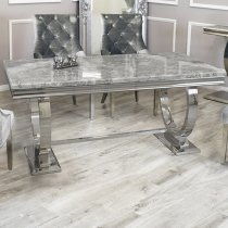 Alto Light Grey Marble Dining Table 8 Dessel Pewter Chairs