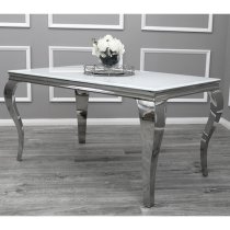 Laval White Glass Dining Table With 6 Dessel Light Grey Chairs