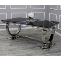 Alto Black Glass Dining Table With 8 Dessel Light Grey Chairs