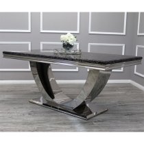 Avon Black Marble Dining Table With 6 Dessel Light Grey Chairs