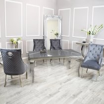 Laval Grey Glass Dining Table With 6 Benton Dark Grey Chairs