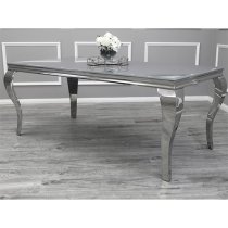 Laval Grey Glass Dining Table With 6 Benton Dark Grey Chairs