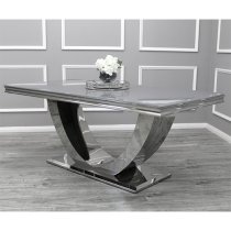 Avon Grey Glass Dining Table With 6 Benton Dark Grey Chairs