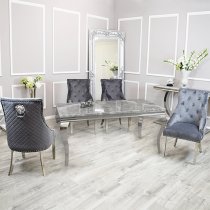 Laval Light Grey Marble Dining Table 8 Benton Dark Grey Chairs