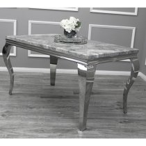 Laval Light Grey Marble Dining Table 8 Benton Dark Grey Chairs