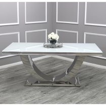 Avon Small White Glass Dining Table With Polished Base