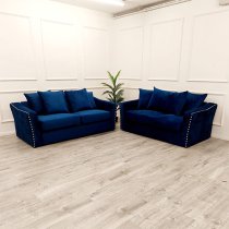 Lewes Velvet 3 + 2 Seater Sofa Set In Marine Blue