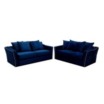 Lewes Velvet 3 + 2 Seater Sofa Set In Marine Blue