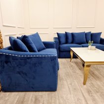 Lewes Velvet 3 + 2 Seater Sofa Set In Marine Blue