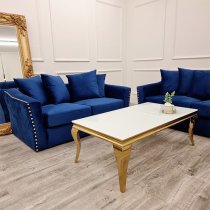 Lewes Velvet 3 + 2 Seater Sofa Set In Marine Blue