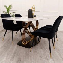 Orion Polar White Dining Table With 4 Lewiston Black Chairs