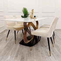 Orion Polar White Dining Table With 4 Lewiston Cream Chairs