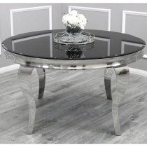 Laval Round Black Glass Dining Table With 4 Elmira Black Chairs