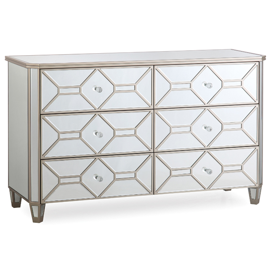 Rose Mirrored Chest Of 6 Drawers In Silver