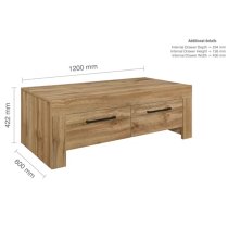 Canton Wooden Coffee Table With 4 Drawers In Oak