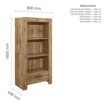 Canton Wooden Bookcase With 3 Shelves And 1 Drawer In Oak