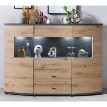 Flint Wooden Display Cabinet In Artisan Oak With LED Lighting