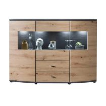 Flint Wooden Display Cabinet In Artisan Oak With LED Lighting