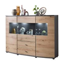 Flint Wooden Display Cabinet In Artisan Oak With LED Lighting