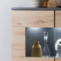 Flint Wooden Display Cabinet In Artisan Oak With LED Lighting