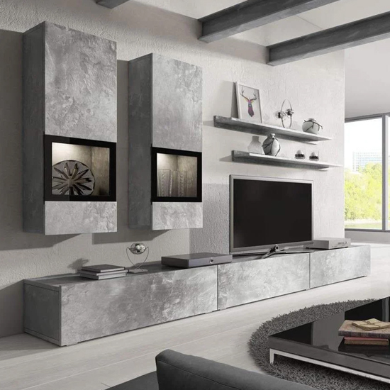 Bronx Entertainment Unit In Concrete Grey With LED Lighting