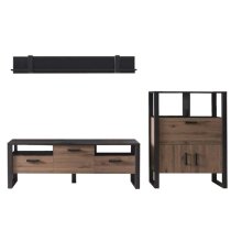 North Wooden Living Room Furniture Set 2 In Okapi Walnut