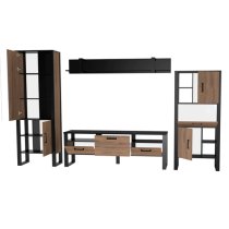 North Wooden Living Room Furniture Set 3 In Okapi Walnut With LED