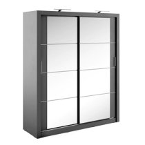 Allen Wardrobe With 2 Mirrored Sliding Doors In Matt Grey