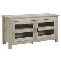 Ames Wooden TV Stand With 2 Doors In Traditional White Oak