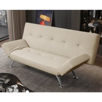 Venice Faux Leather Sofa Bed In Cream With Chrome Metal Legs