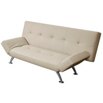 Venice Faux Leather Sofa Bed In Cream With Chrome Metal Legs